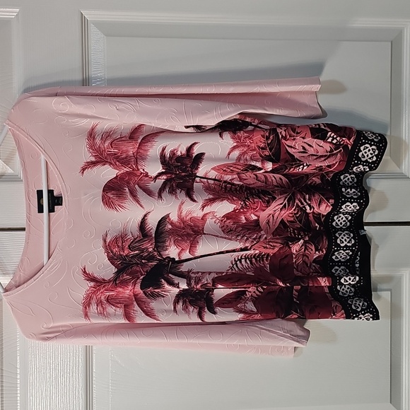 NWT JM Collection Petite Palm Tree Graphic Design Top 3/4 Sleeve PXL - Picture 3 of 11
